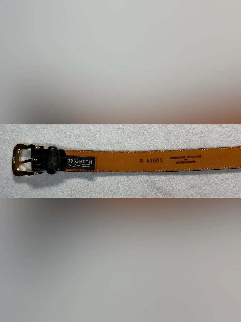 Brighton Classics Black Croc Embossed Leather Belt Gold Brass Buckle Size M